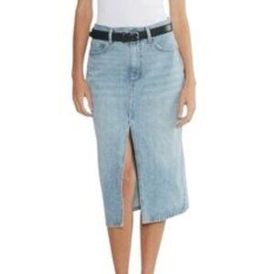 Women Belle Vere Split Denim Midi Skirts Casual Minimalist in Light Blue Size 6